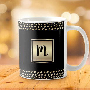Black gold foil bold monogram script minimal chic coffee mug