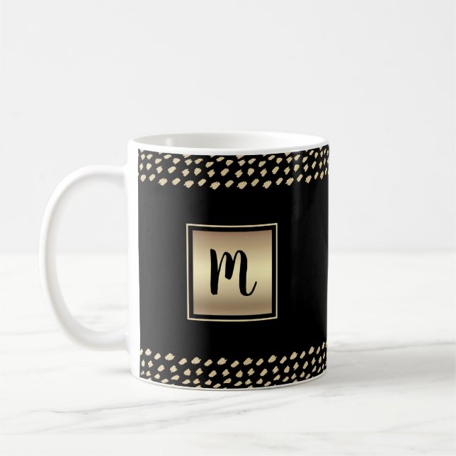 Black gold foil bold monogram script modern luxury coffee mug (Left)