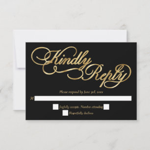 Black & Gold Foil Calligraphy Formal Wedding RSVP Card