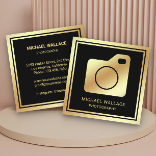 Black Gold Foil Camera Professional Photographer Square Business Card
