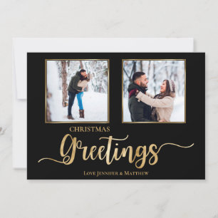 Black & Gold Foil Christmas Greetings 2 Photo Card
