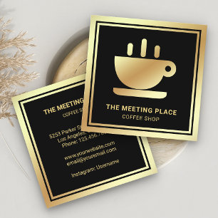 Black Gold Foil Coffee Cup Coffeehouse Coffee Shop Square Business Card