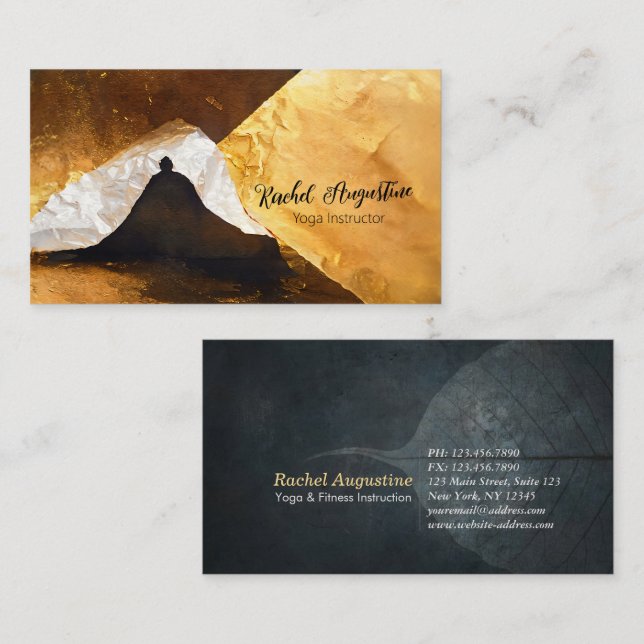 Black Gold Foil Collage Yoga Meditation Instructor Business Card (Front/Back)