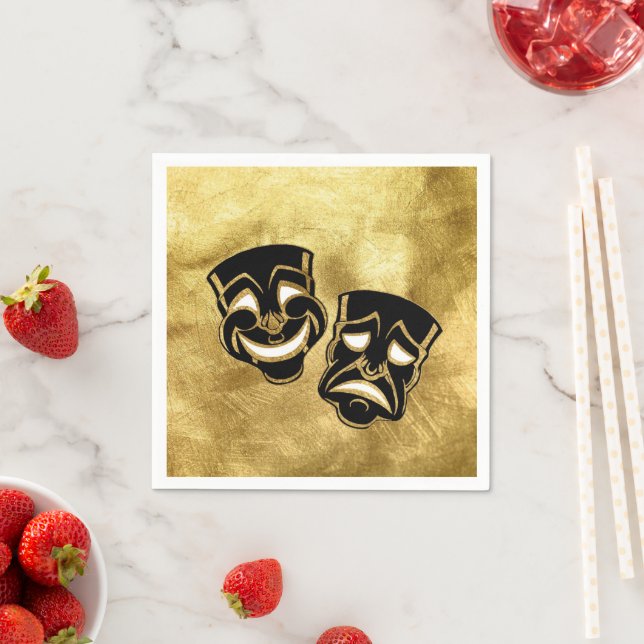 Black Gold Foil Comedy and Tragedy Theatre Wedding Napkin (Insitu)