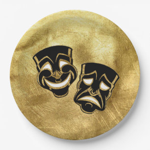 Black Gold Foil Comedy and Tragedy Wedding Paper Plate
