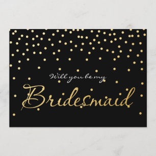 Black & Gold Foil Confetti Dots BRIDESMAID CARD
