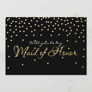 Black & Gold Foil Confetti Dots MAID OF HONOR card