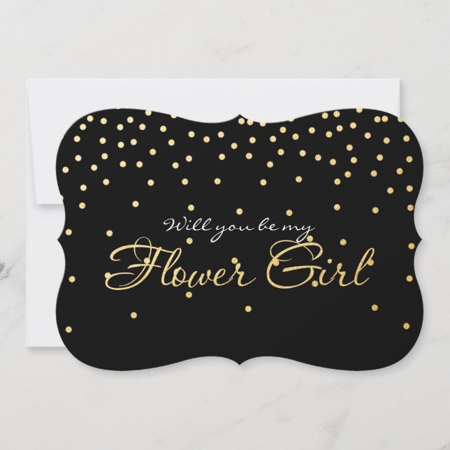 Black Gold Foil Confetti FLOWER GIRL Card (Front)