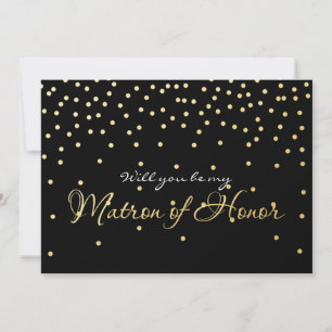 Black Gold Foil Confetti MATRON OF HONOR Card