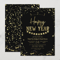 Black & Gold Foil Confetti New Year's Eve Party