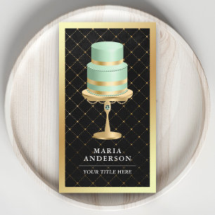 Black Gold Foil Custom Mint Green Cake Bakery Business Card