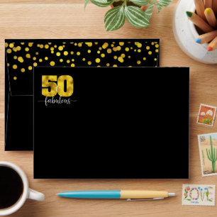 Black gold foil dots 50th fabulous birthday glam envelope