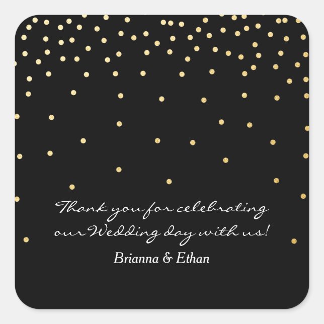 Black & Gold Foil Dots Modern Wedding Stickers (Front)