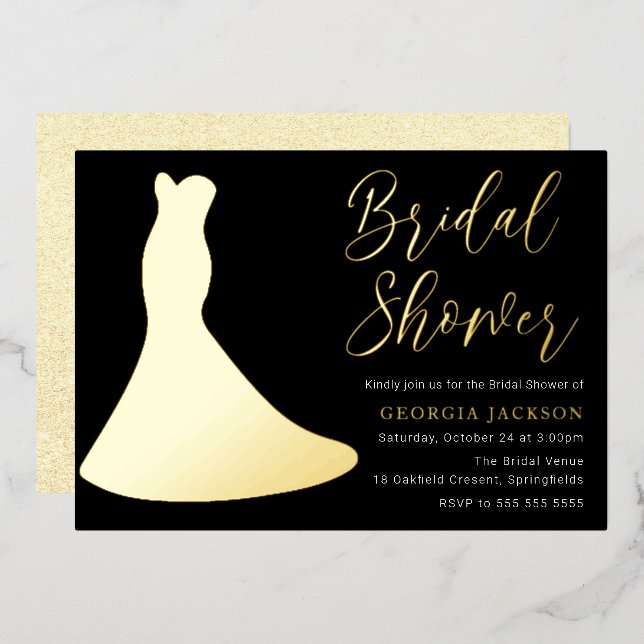 Black Gold Foil Dress Silhouette Bridal Shower (Front/Back)