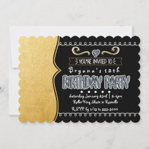 Black & Gold Foil Girls Birthday Party Invitations