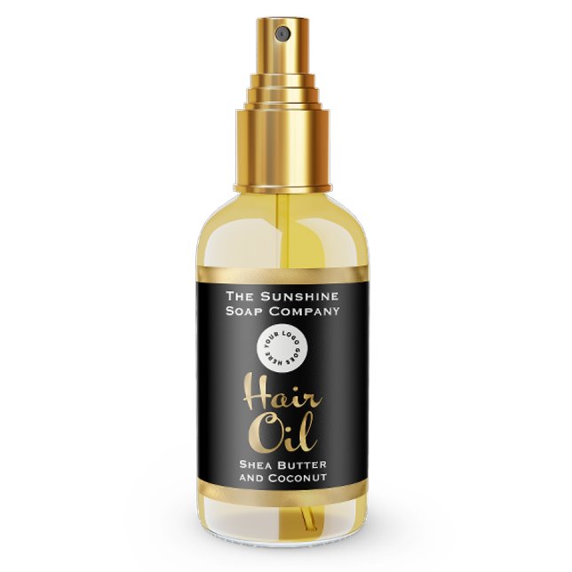 Black & Gold Foil Hair Oil Bottle Label with logo (Creator Uploaded)