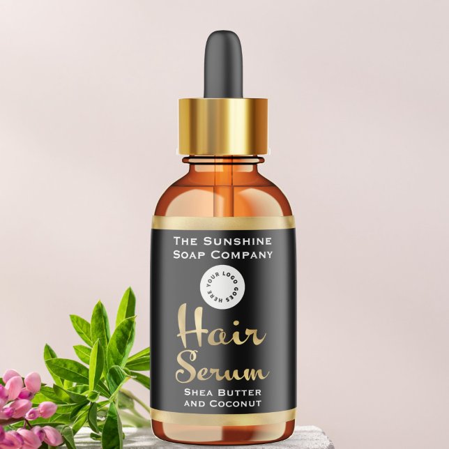 Black & Gold Foil Hair Serum Bottle Label w/ logo (Creator Uploaded)