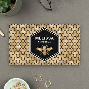 Black Gold Foil Hexagon Honeycomb Honey Bee Business Card