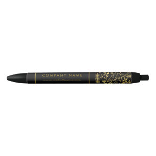 Black & Gold Foil Leaf Effect Company/Event Black Ink Pen