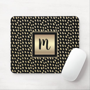 Black gold foil modern bold monogram script luxury mouse mat