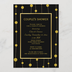 Black, gold foil modern wedding couple's shower invitation
