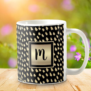 Black gold foil monogram script dots modern luxury coffee mug