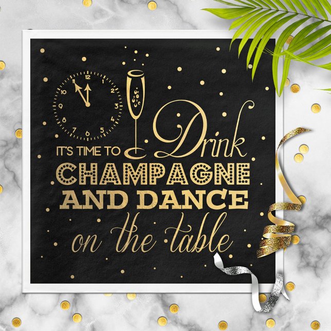 Black/Gold Foil New Year's Eve Party Napkin (Creator Uploaded)