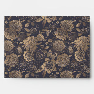 Black Gold Foil Peonies Roses Invitation Matching Envelope