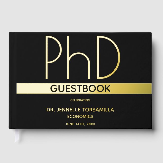  Black Gold Foil PhD Graduation Guest Book (Front)