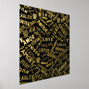 Black Gold Foil Prints Love Text Multi Language