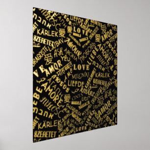 Black Gold Foil Prints Love Word Multi Language