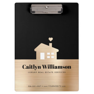 Black Gold Foil Real Estate Broker Agent House Clipboard