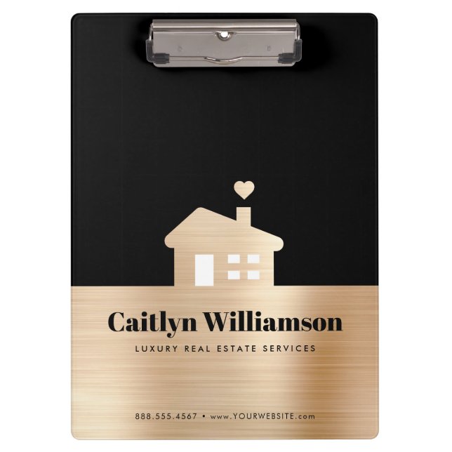 Black Gold Foil Real Estate Broker Agent House Clipboard (Front)