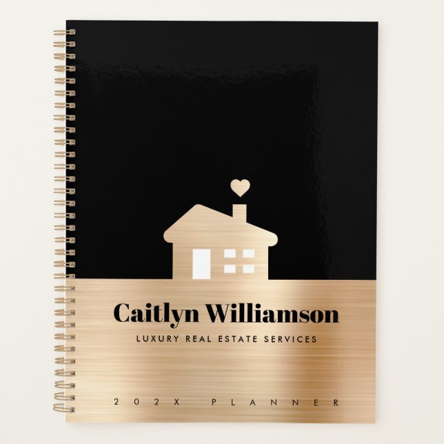 Black Gold Foil Real Estate Broker Agent House Planner (Front)
