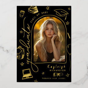 Black Gold Foil Retro Graduation Announcement