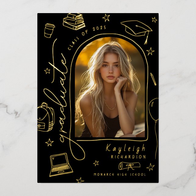 Black Gold Foil Retro Graduation Announcement (Front)