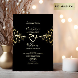 Black Gold Foil Rope Heart Wedding Invite