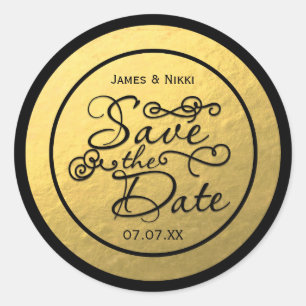 Black & Gold Foil SAVE THE DATE Wedding Sticker
