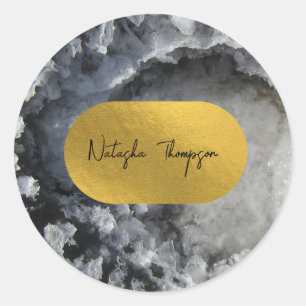 Black Gold Foil Sea Crystals Signature Classic Round Sticker