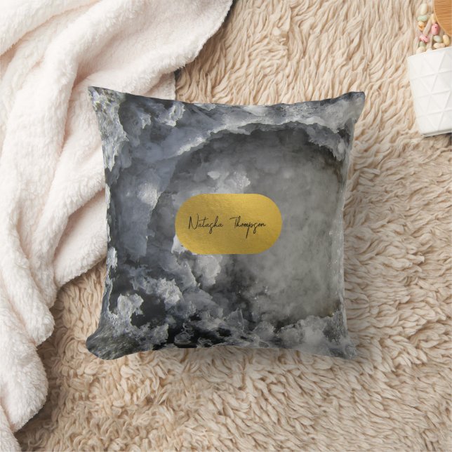Black Gold Foil Sea Crystals Signature  Cushion (Blanket)
