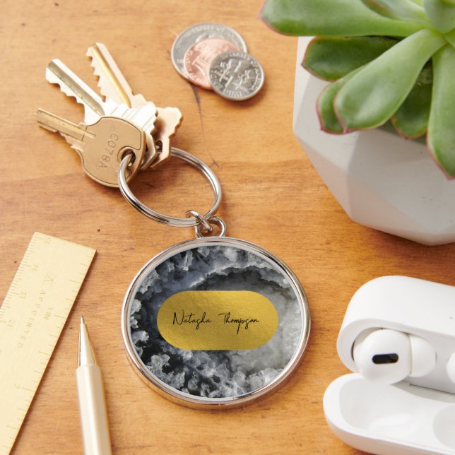 Black Gold Foil Sea Crystals Signature Key Ring (Desk)
