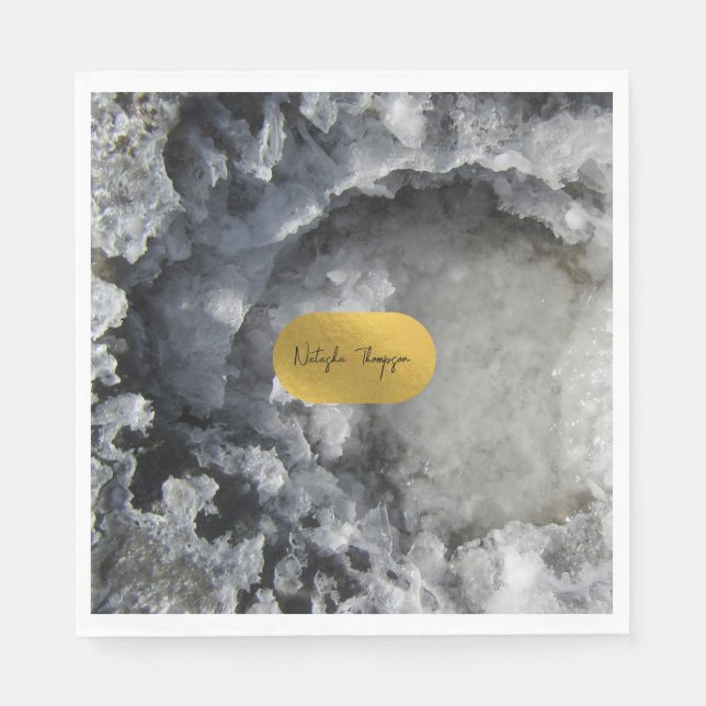 Black Gold Foil Sea Crystals Signature  Napkin (Front)