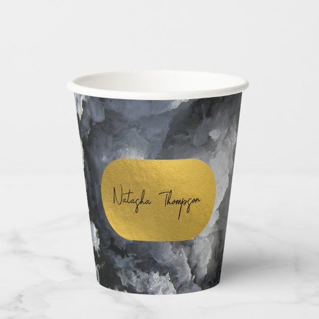 Black Gold Foil Sea Crystals Signature   Paper Cups (Front)