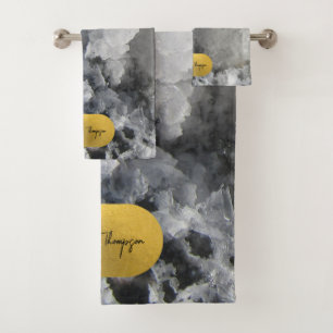 Black Gold Foil Sea Crystals Signature Script Bath Towel Set