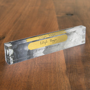 Black Gold Foil Sea Crystals Signature Script Nameplate