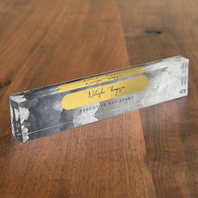 Black Gold Foil Sea Crystals Signature Script  Nameplate (Side)