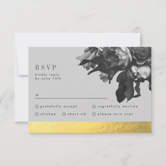 Black Gold Foil Stripe QR CODE BACK Wedding RSVP Card (Front)