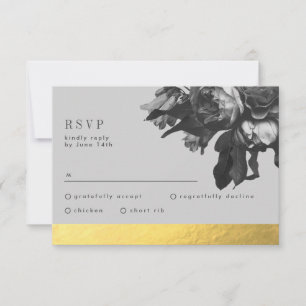 Black Gold Foil Stripe Rose Bouquet Wedding RSVP Card
