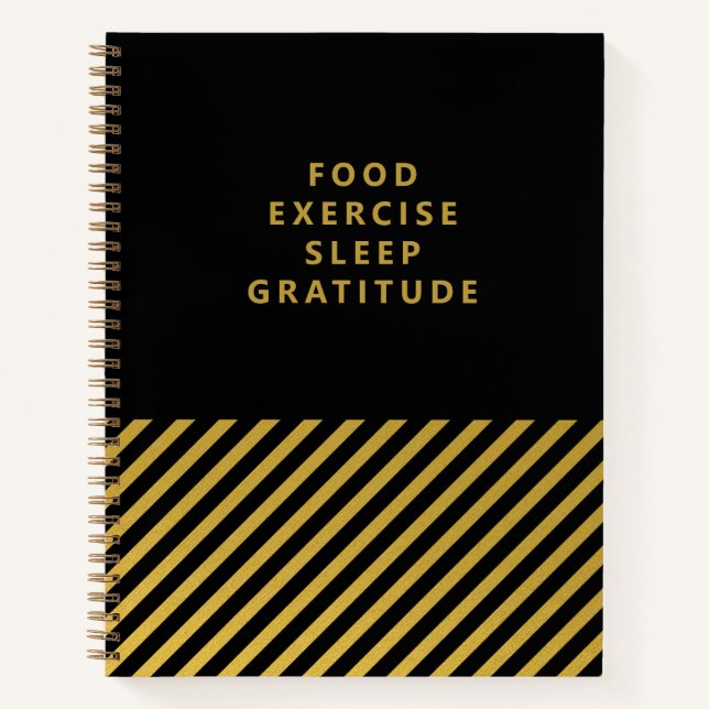 Black Gold Foil Stripes Classy Gratitude Journal (Front)