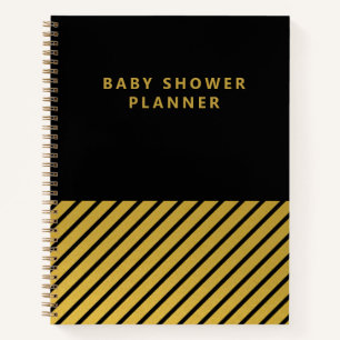 Black Gold Foil Stripes Modern Baby Shower Planner Notebook
